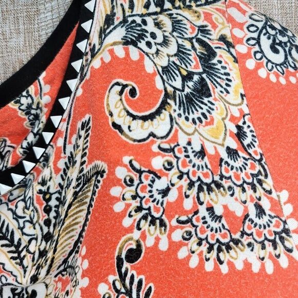 Ruby Rd. Orange/Black Print Top w Beaded Neckline -1X - Picture 8 of 14